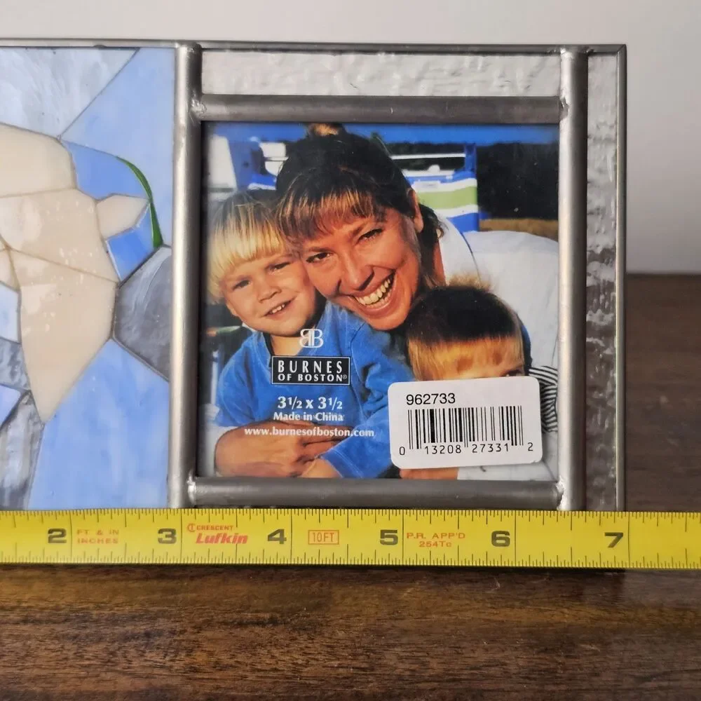 Burnes of Boston Stained Glass Dove Photo Frame Blue White 7x5 Metal Frame